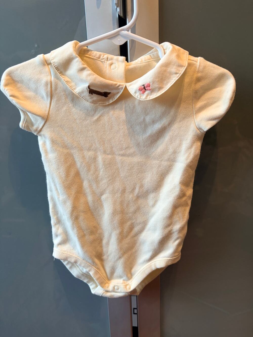 Vintage Gymboree Onesie 6-12M Dachshund Butterfly Peter Pan Collar